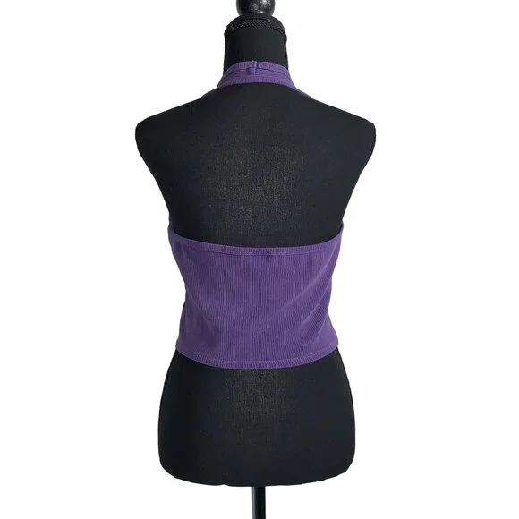 Wild Fable Junior Purple Summer Stretchy Ribbed Halter Cropped Tank Top Size XS - Picture 4 of 11